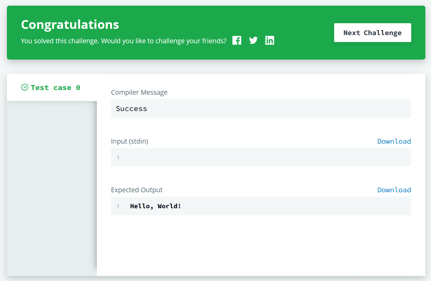 Say hello world with C++ Hackerrank solution