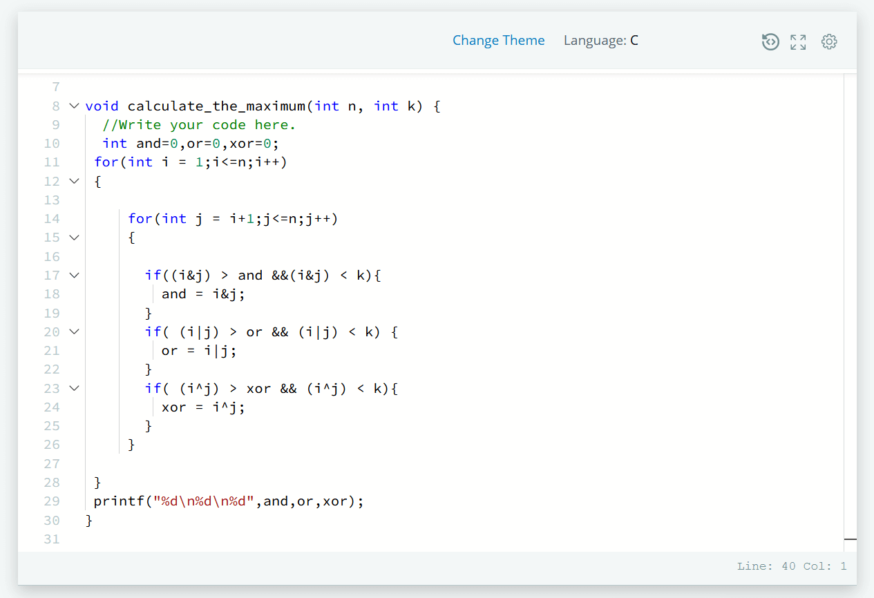 Bitwise Operators in C HackerRank Solution