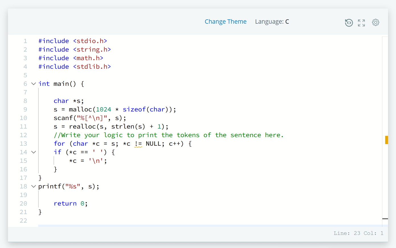 Printing Tokens in C HackerRank Solution