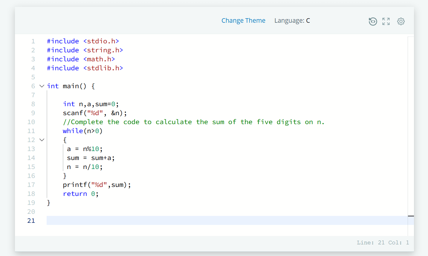 Sum of Digits of a Five Digit Number HackerRank Solution in C