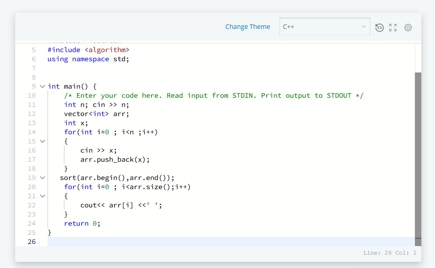 Vector Sort HackerRank Solution in C++