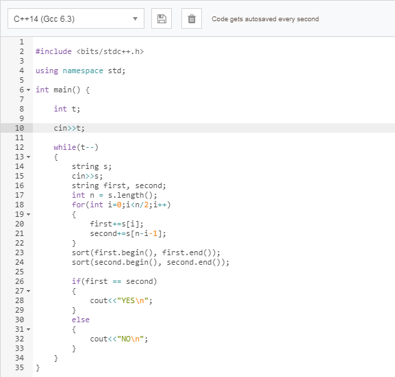 Lapindromes CodeChef Solution